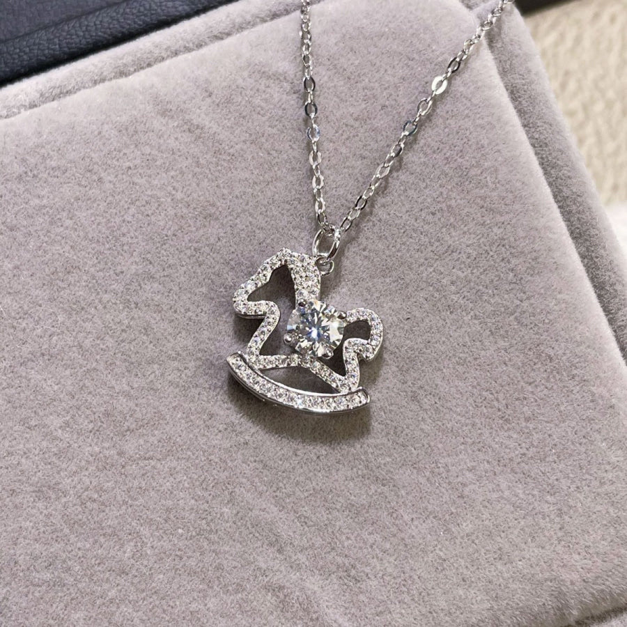 Moissanite 925 Sterling Silver Rocking Horse Necklace Silver / One Size Apparel and Accessories