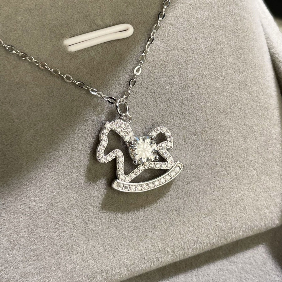 Moissanite 925 Sterling Silver Rocking Horse Necklace Silver / One Size Apparel and Accessories