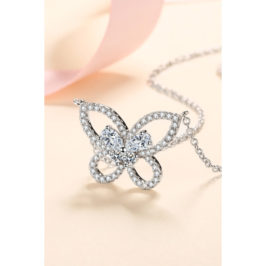 Moissanite Butterfly Pendant Necklace Silver / One Size