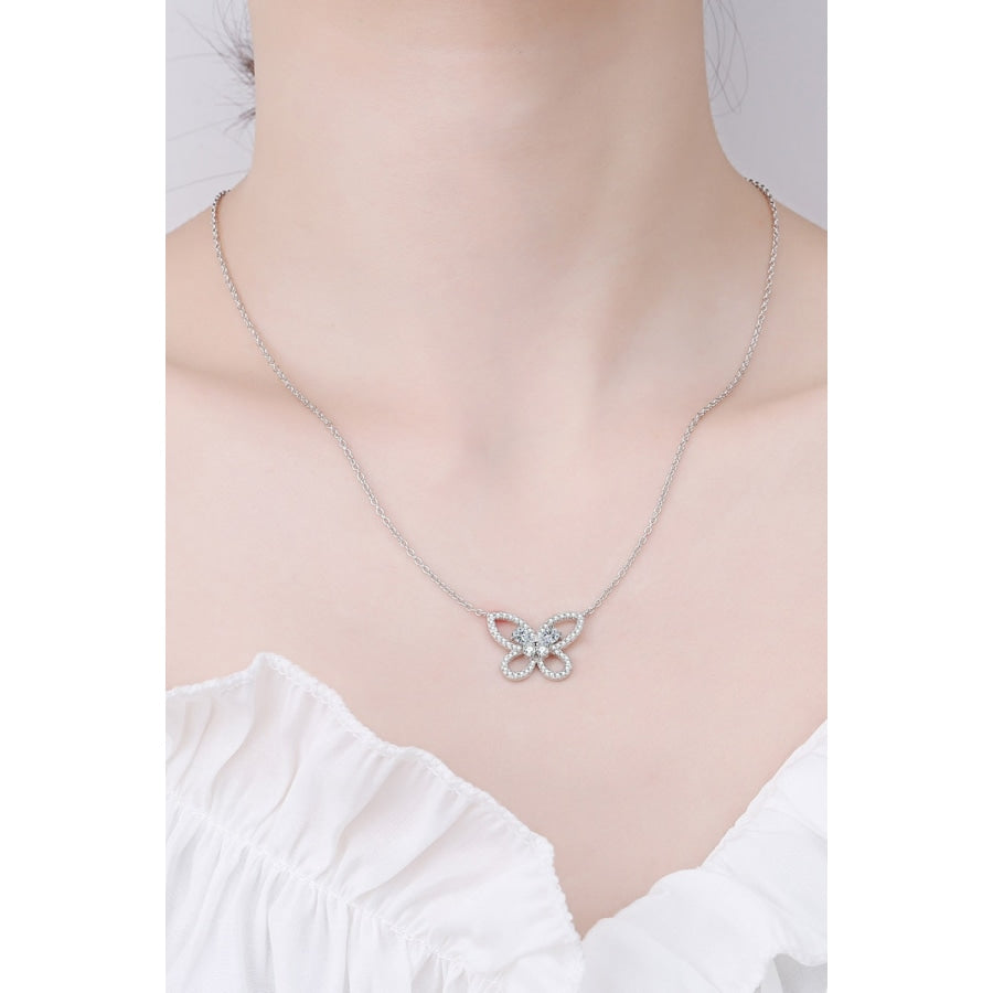 Moissanite Butterfly Pendant Necklace Silver / One Size