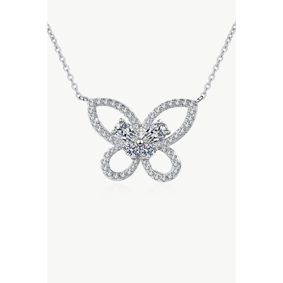 Moissanite Butterfly Pendant Necklace Silver / One Size