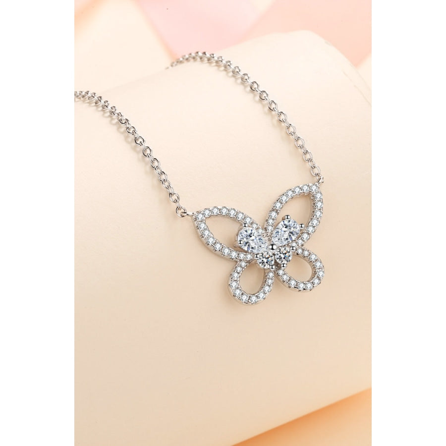 Moissanite Butterfly Pendant Necklace Silver / One Size