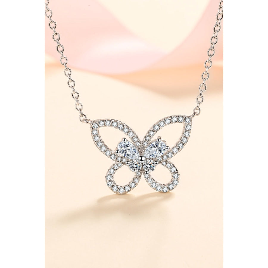 Moissanite Butterfly Pendant Necklace Silver / One Size