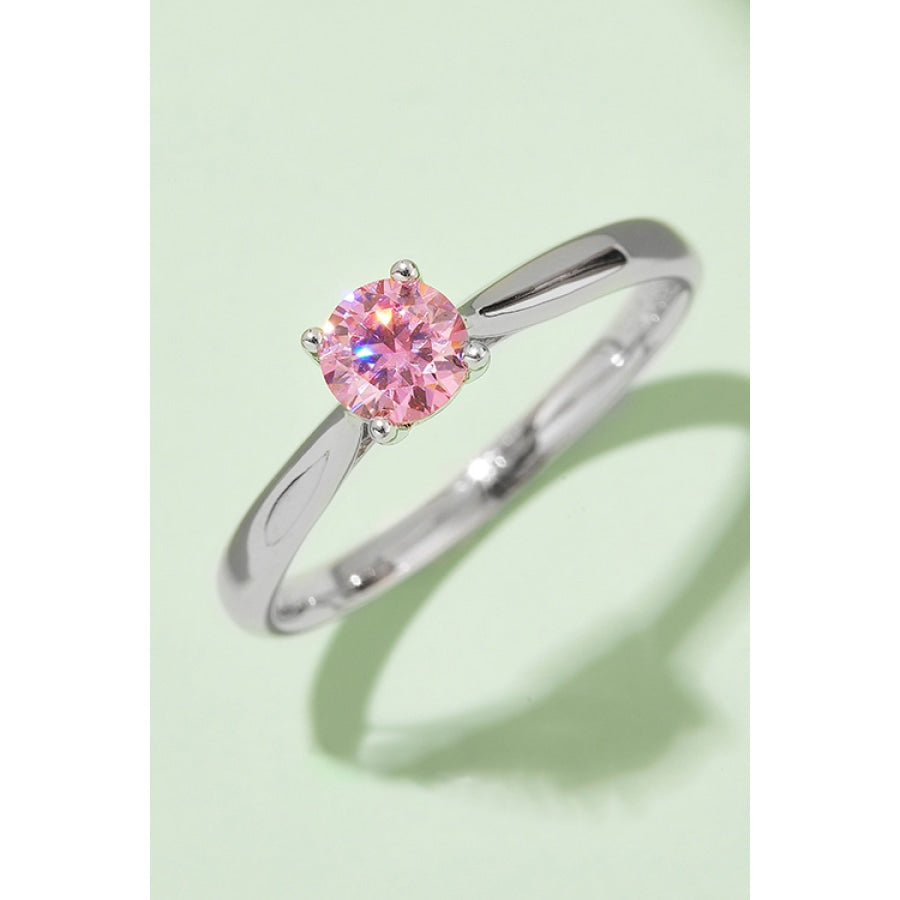 Moissanite Contrast 925 Sterling Silver Solitaire Ring Deep Rose / 4.5
