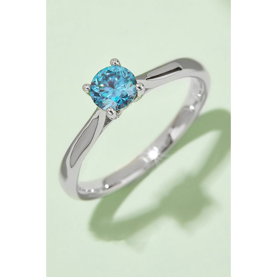 Moissanite Contrast 925 Sterling Silver Solitaire Ring Sky Blue / 4.5