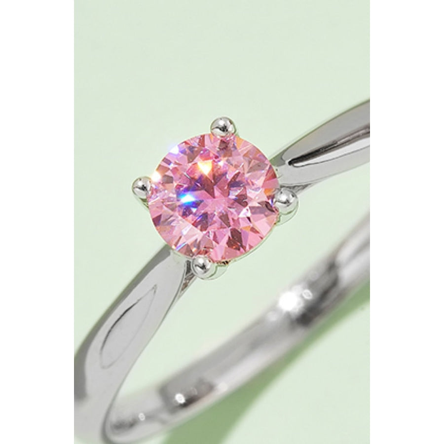 Moissanite Contrast 925 Sterling Silver Solitaire Ring Deep Rose / 4.5