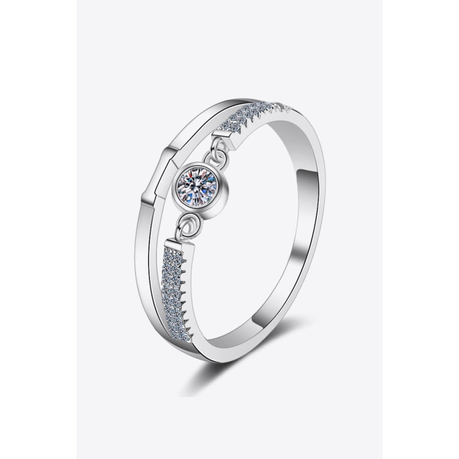 Moissanite Cutout Rhodium-Plated Ring Silver / 5