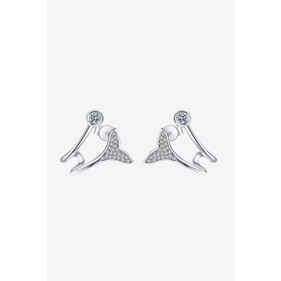 Moissanite Fishtail Rhodium-Plated Earrings Silver / One Size