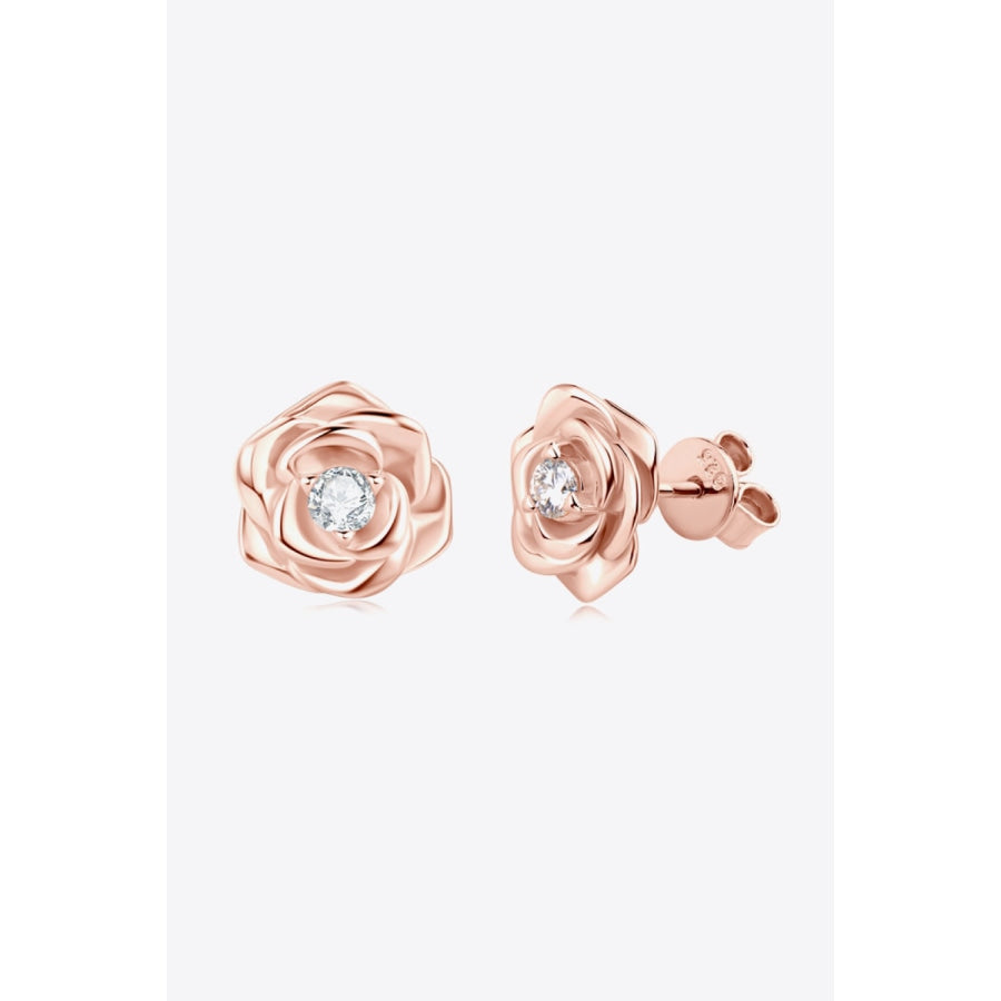 Moissanite Flower 925 Sterling Silver Earrings Rose Gold / One Size