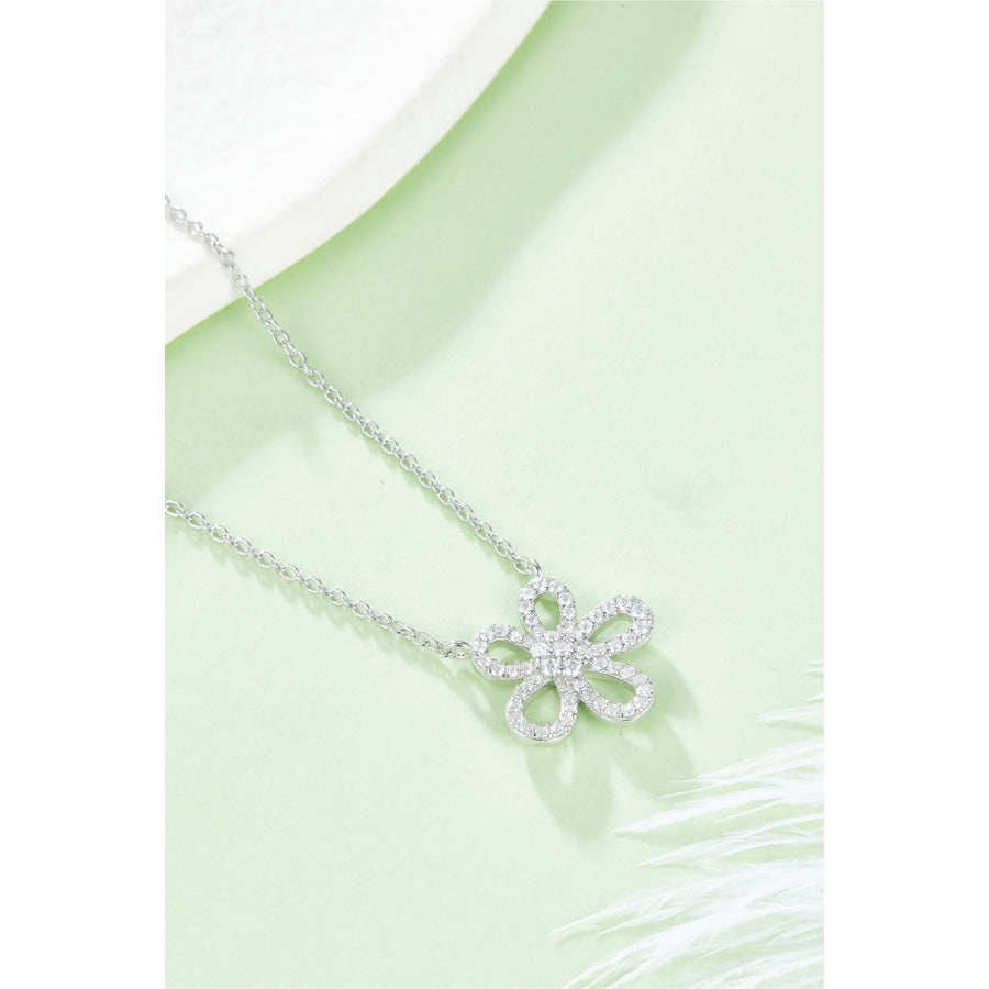 Moissanite Flower Pendant 925 Sterling Silver Necklace Silver / One Size