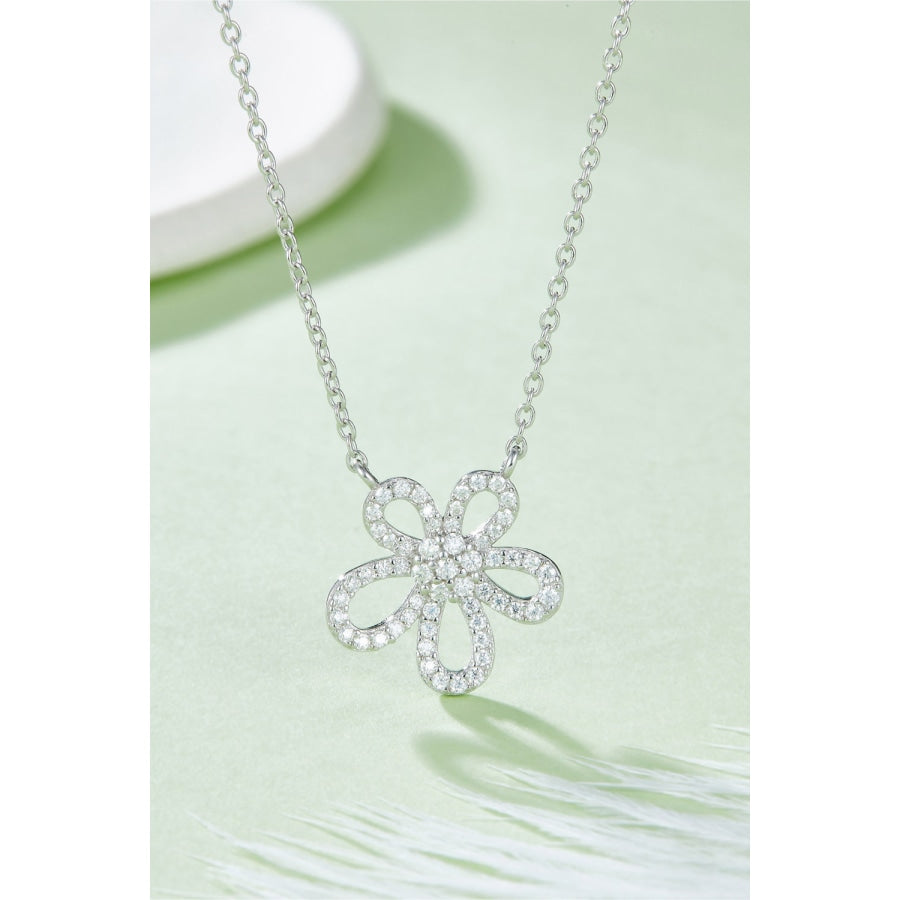 Moissanite Flower Pendant 925 Sterling Silver Necklace Silver / One Size