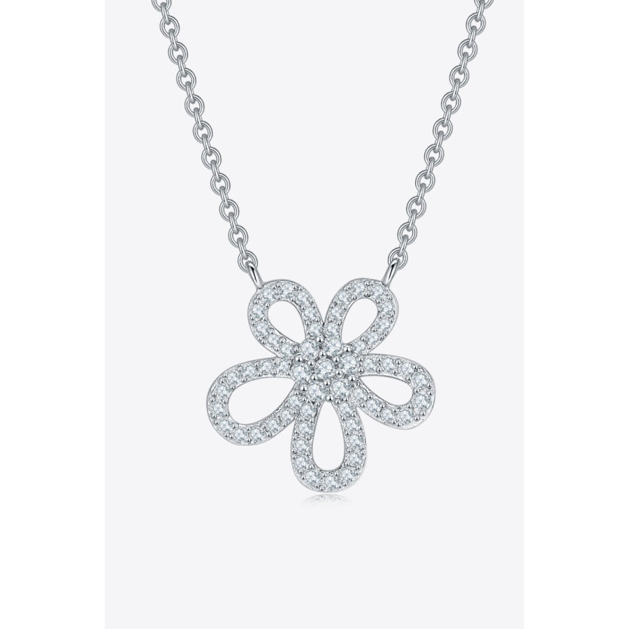 Moissanite Flower Pendant 925 Sterling Silver Necklace Silver / One Size