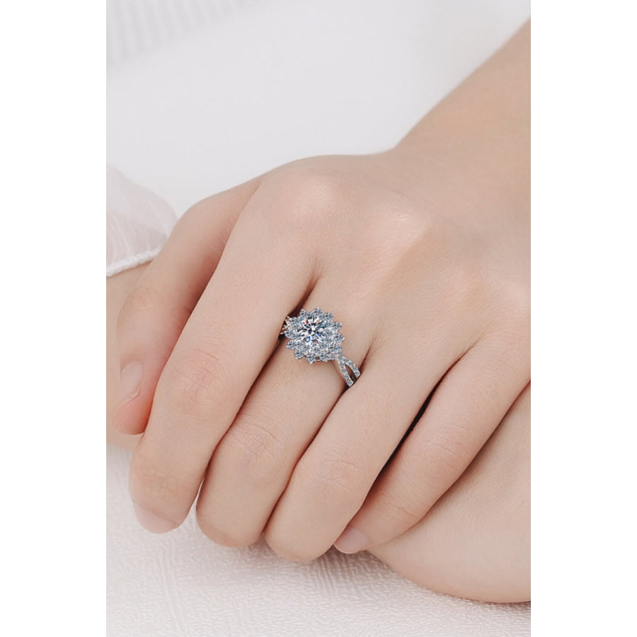 Moissanite Flower-Shape Split Shank Ring