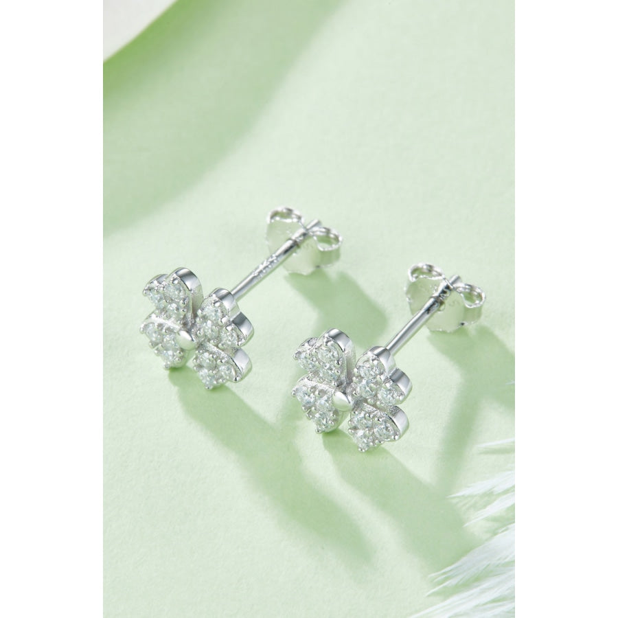 Moissanite Four Leaf Clover Stud Earrings Silver / One Size