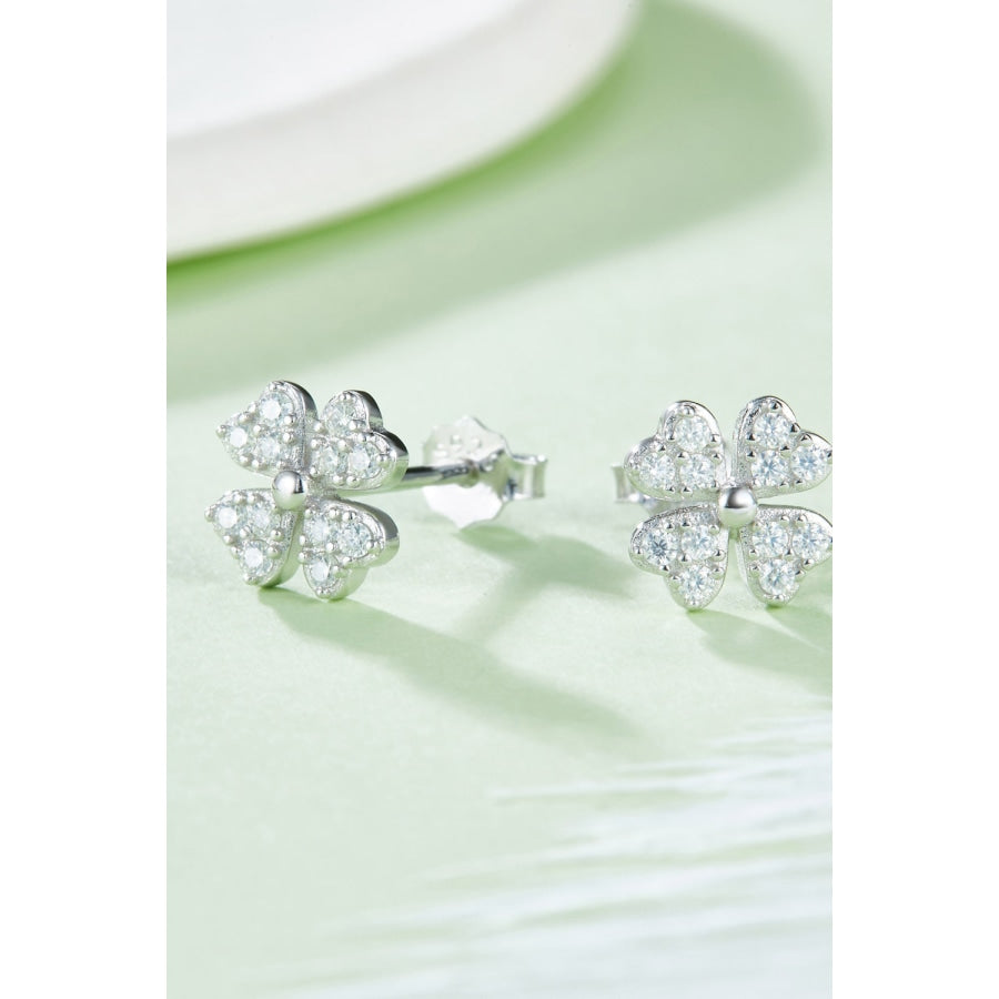 Moissanite Four Leaf Clover Stud Earrings Silver / One Size