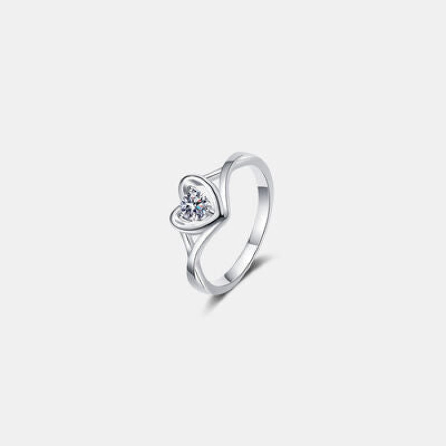Moissanite Heart 925 Sterling Silver Ring Silver / 4 Apparel and Accessories