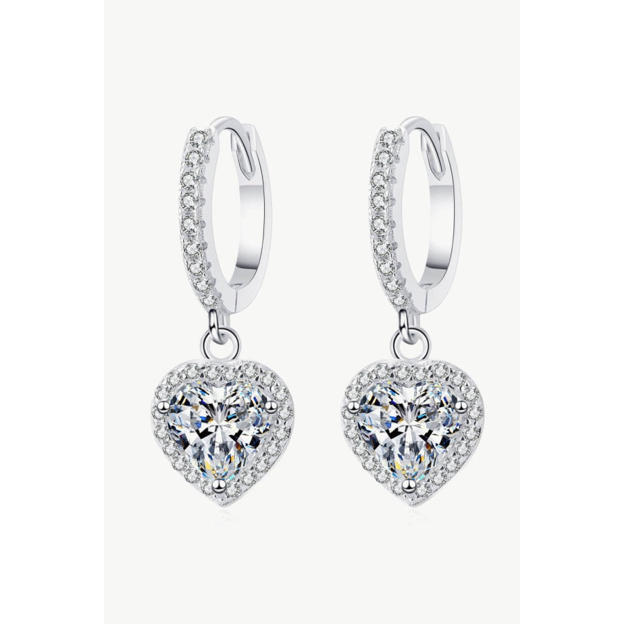 Moissanite Heart-Shaped Drop Earrings Silver / One Size