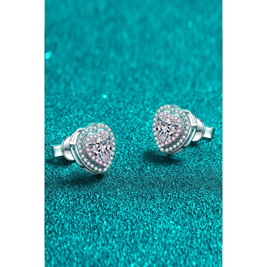 Moissanite Heart-Shaped Stud Earrings Silver / One Size