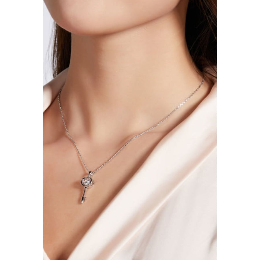 Moissanite Key Pendant Necklace Silver / One Size