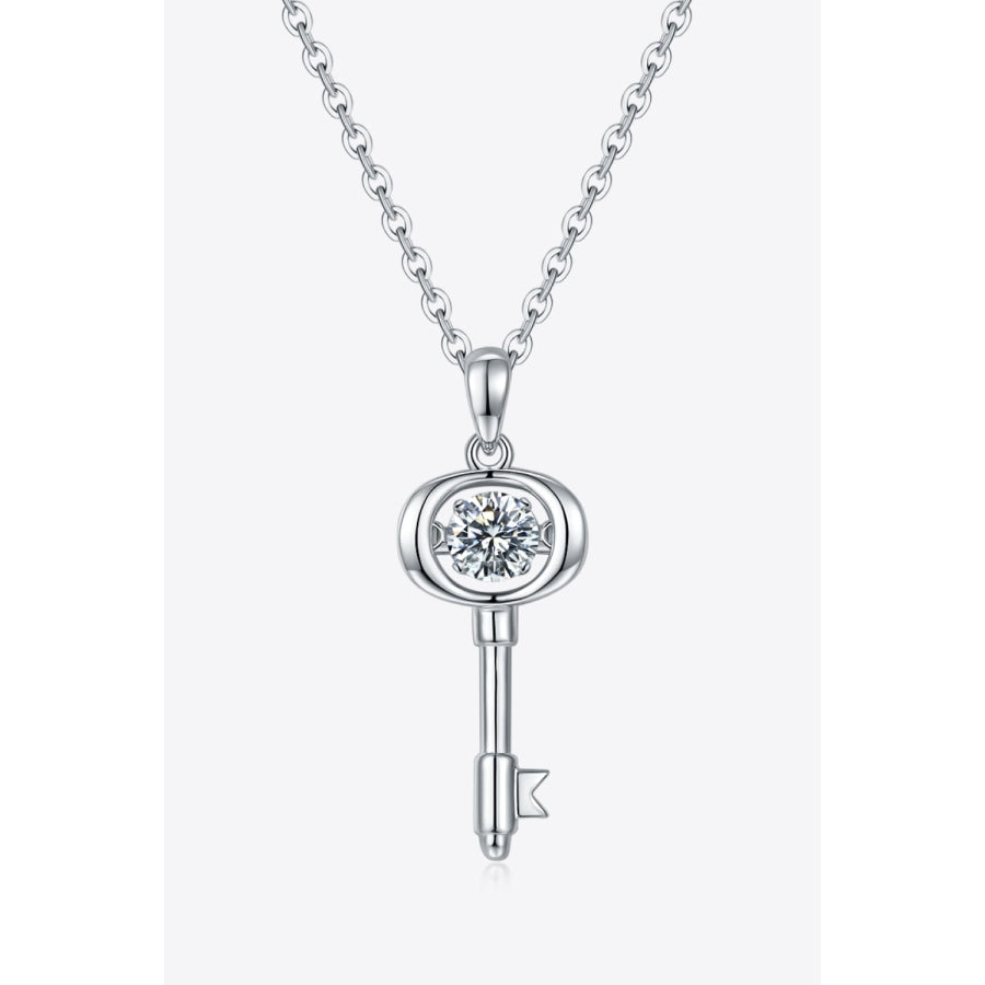 Moissanite Key Pendant Necklace Silver / One Size