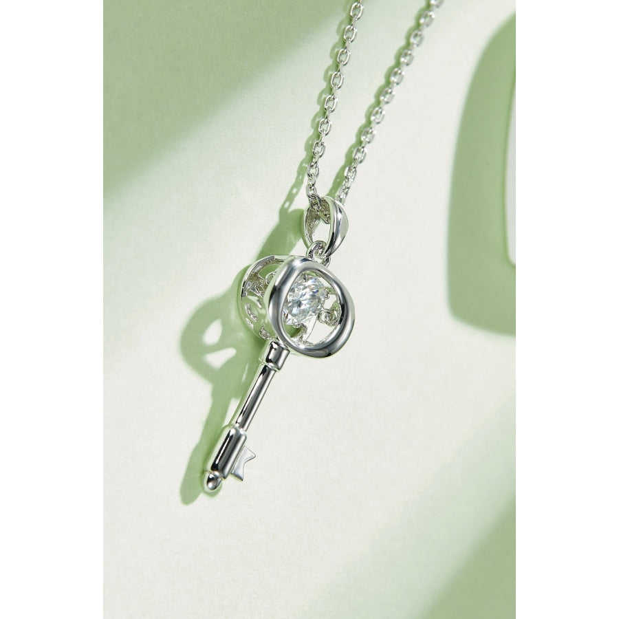 Moissanite Key Pendant Necklace Silver / One Size