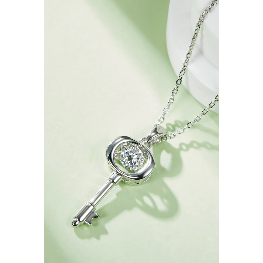 Moissanite Key Pendant Necklace Silver / One Size