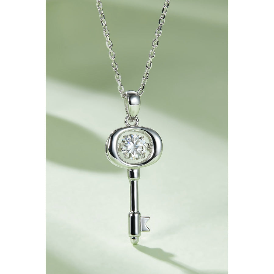 Moissanite Key Pendant Necklace Silver / One Size