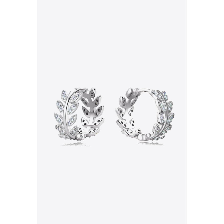 Moissanite Leaf 925 Sterling Silver Earrings Silver / One Size