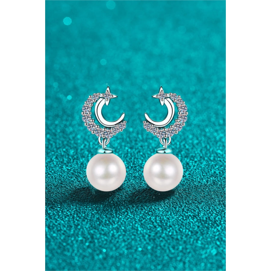 Moissanite Pearl Drop Earrings Silver / One Size