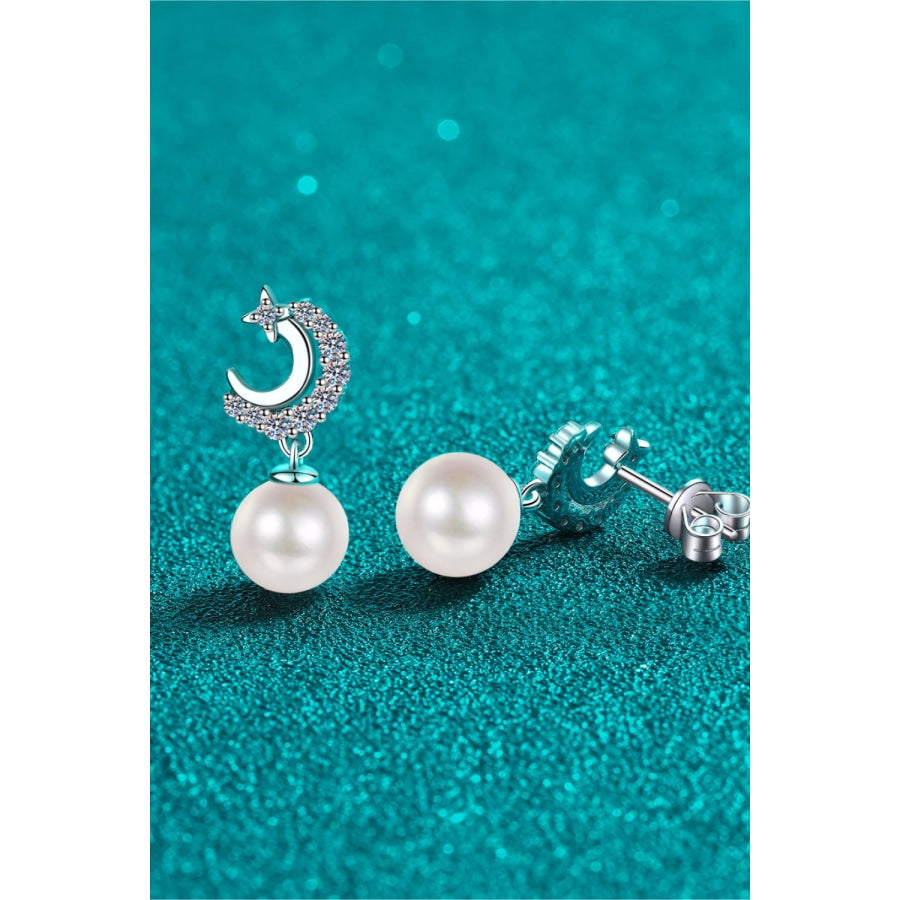 Moissanite Pearl Drop Earrings Silver / One Size