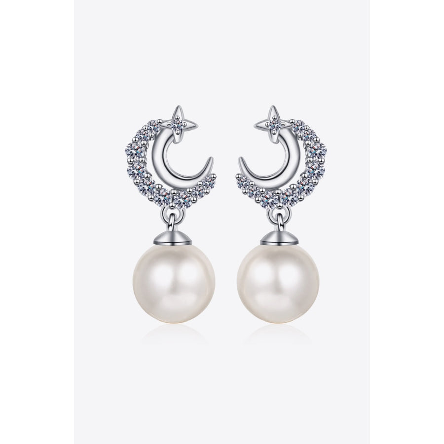 Moissanite Pearl Drop Earrings Silver / One Size