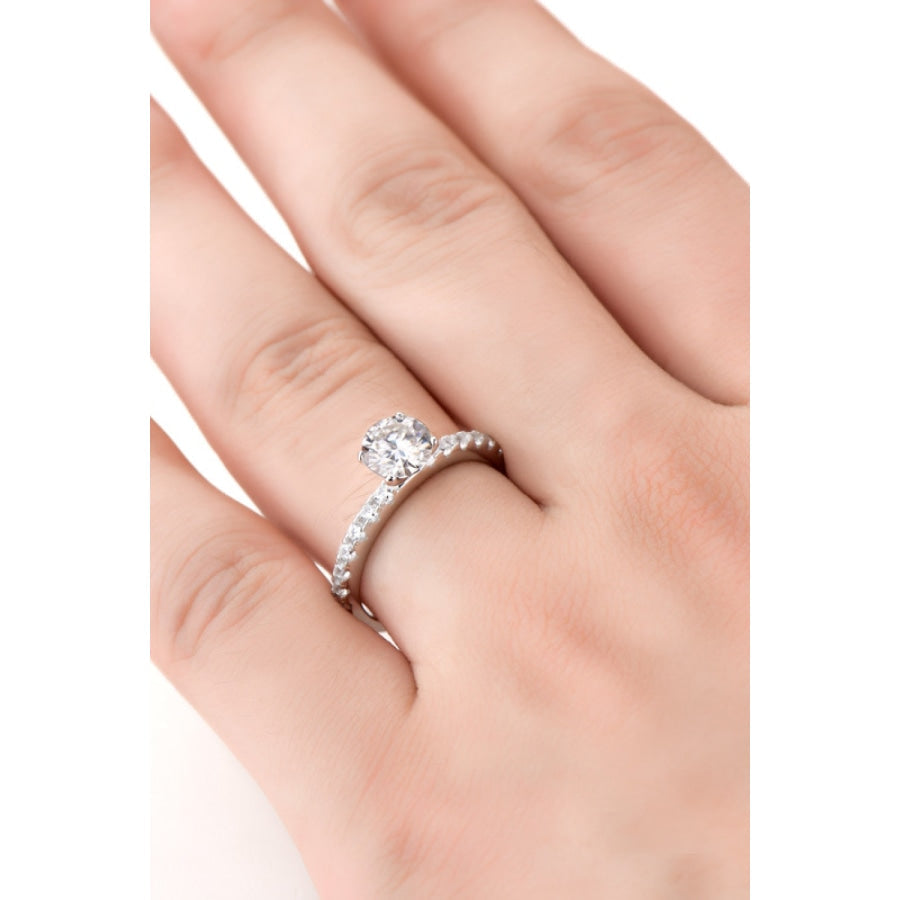 Moissanite Platinum-Plated Side Stone Ring