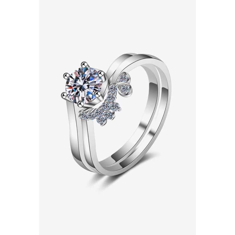 Moissanite Rhodium-Plated Two-Piece Ring Set Silver / 5