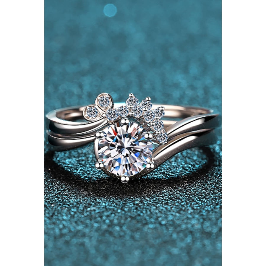 Moissanite Rhodium-Plated Two-Piece Ring Set