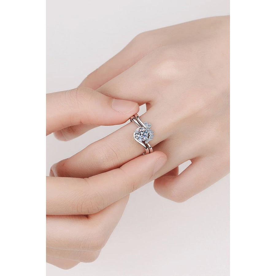 Moissanite Rhodium-Plated Two-Piece Ring Set