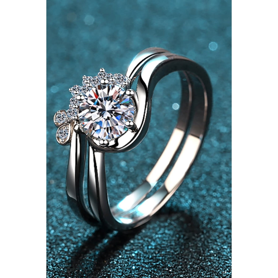 Moissanite Rhodium-Plated Two-Piece Ring Set