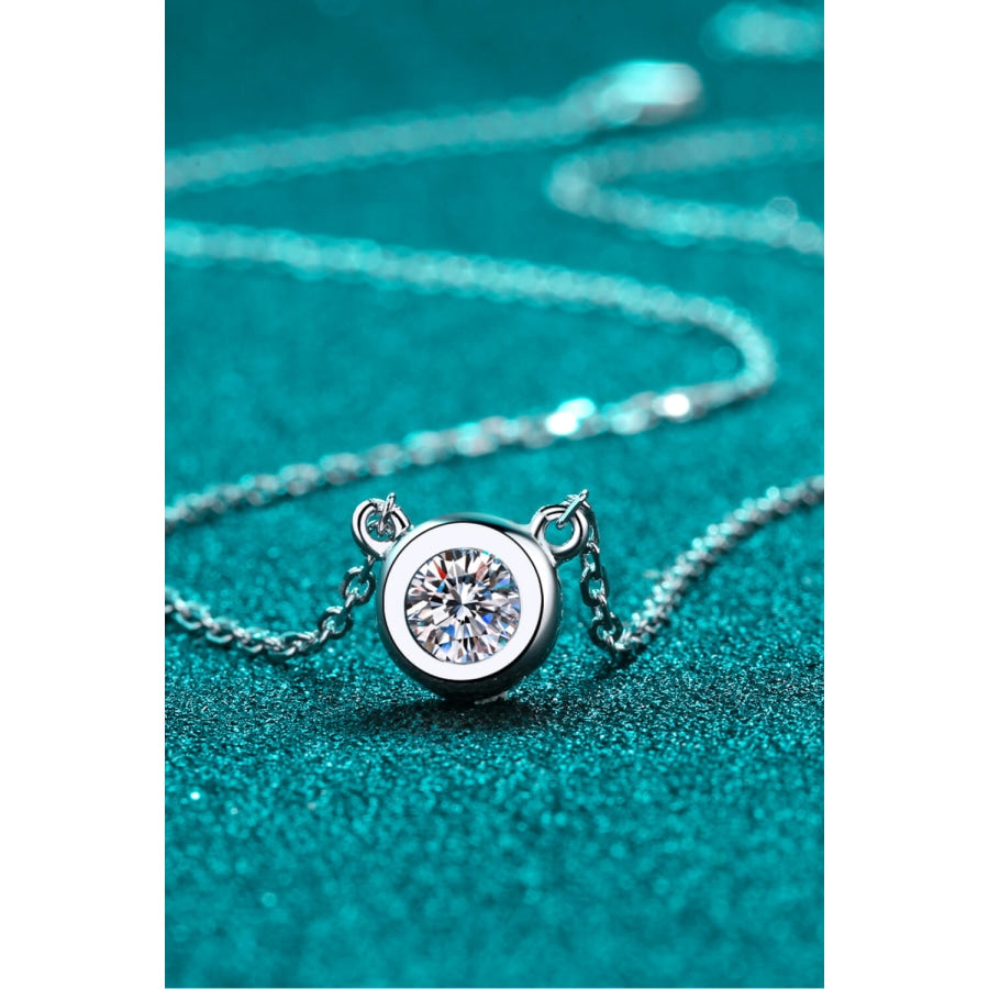 Moissanite Round Pendant Chain Necklace Silver / One Size