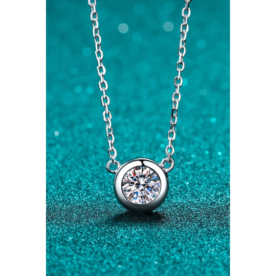 Moissanite Round Pendant Chain Necklace Silver / One Size