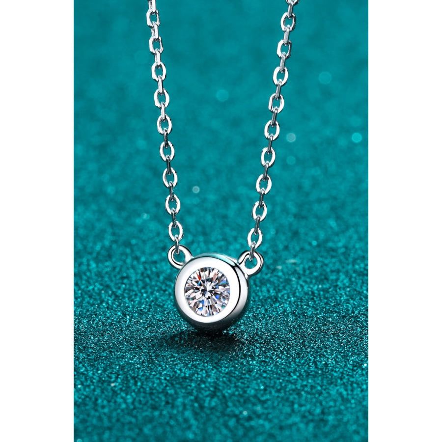 Moissanite Round Pendant Chain Necklace Silver / One Size