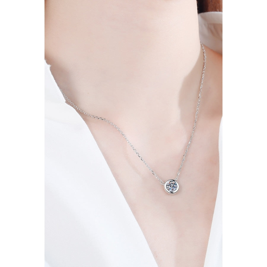 Moissanite Round Pendant Chain Necklace Silver / One Size