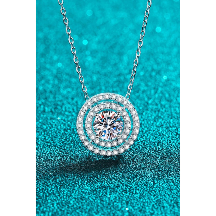 Moissanite Round Pendant Rhodium-Plated Necklace Silver / One Size