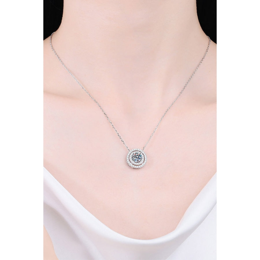 Moissanite Round Pendant Rhodium-Plated Necklace Silver / One Size