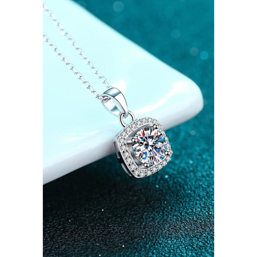 Moissanite Square Pendant Chain Necklace Silver / One Size