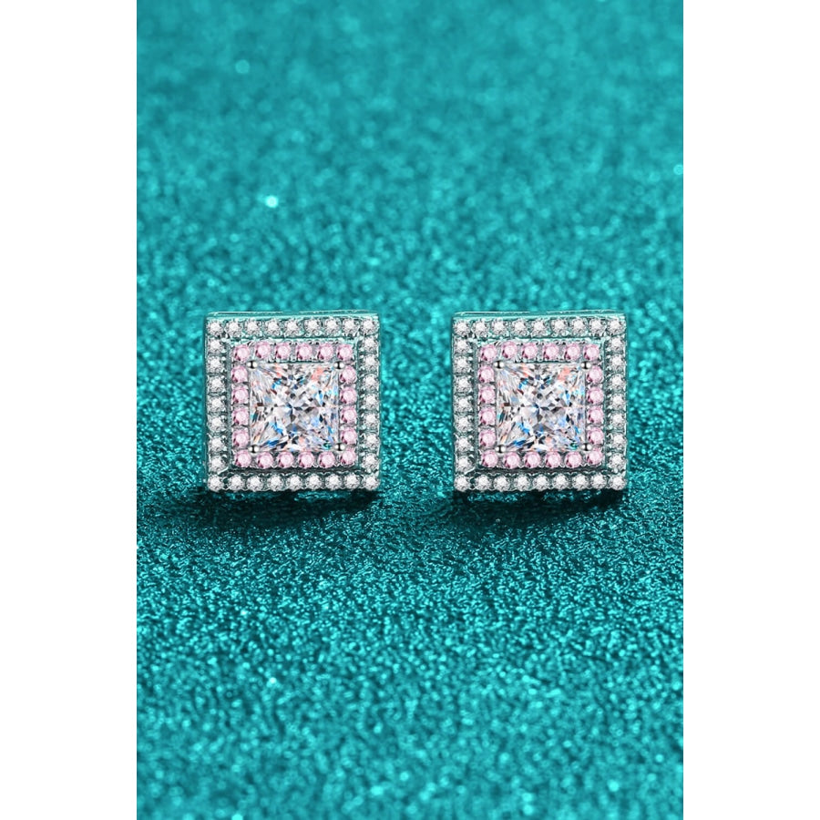 Moissanite Square Stud Earrings Pink/White / One Size