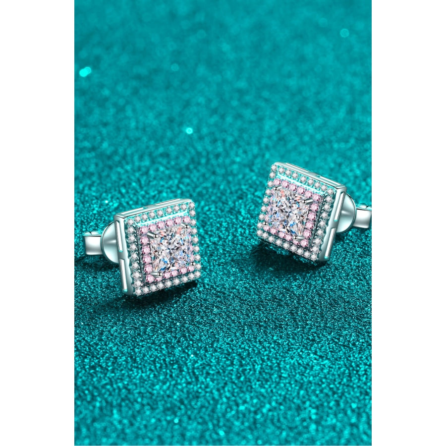 Moissanite Square Stud Earrings Pink/White / One Size