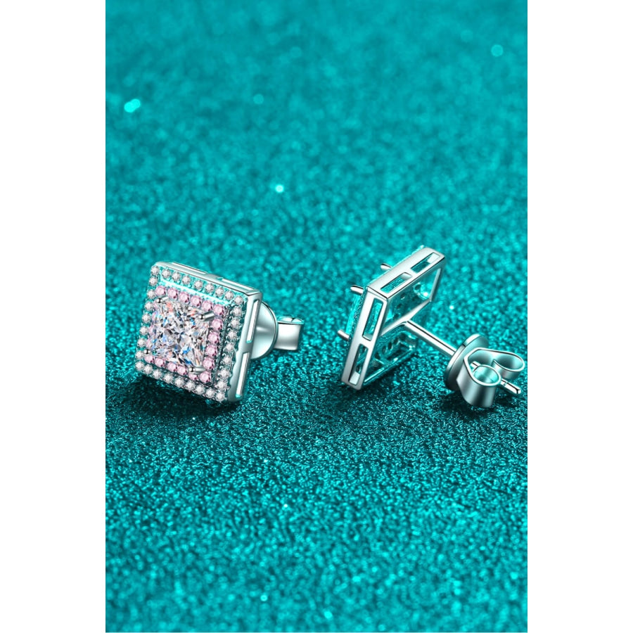 Moissanite Square Stud Earrings Pink/White / One Size