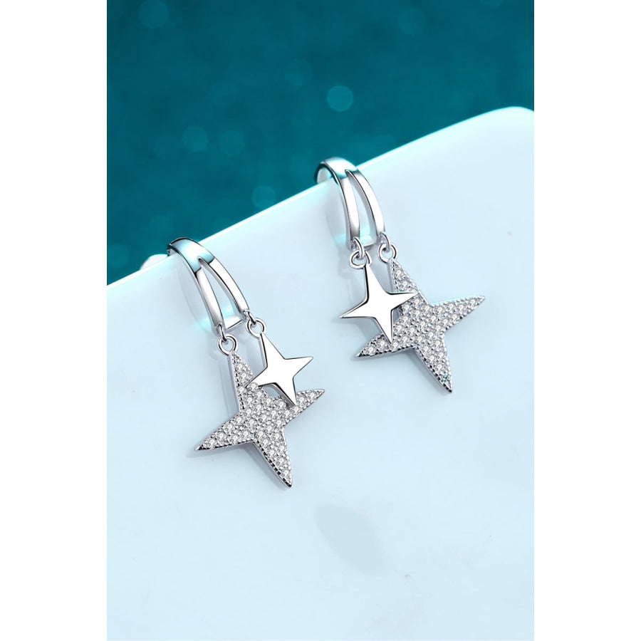 Moissanite Star Rhodium-Plated Drop Earrings Silver / One Size