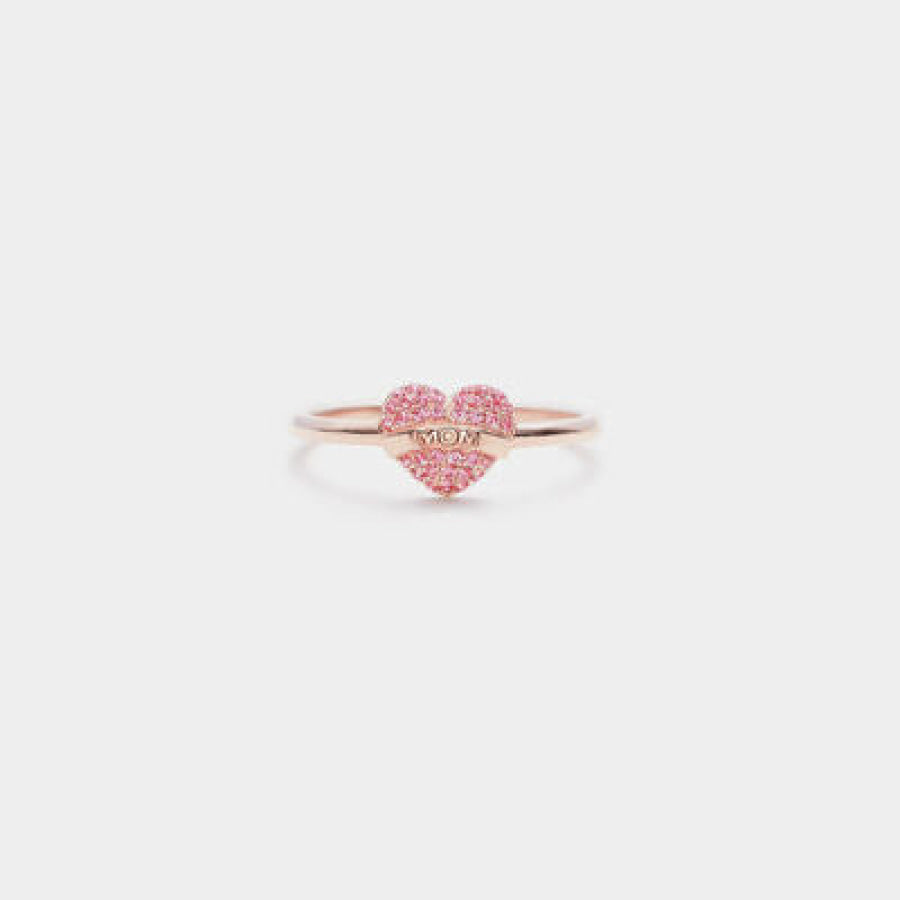 MOM Heart Shape 925 Sterling Silver Engraved Ring Rose Gold / 6 Apparel and Accessories