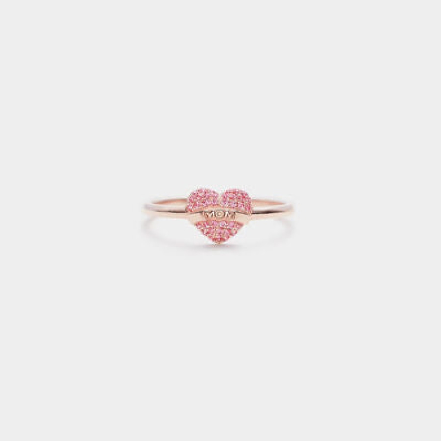 MOM Heart Shape 925 Sterling Silver Engraved Ring Rose Gold / 6 Apparel and Accessories