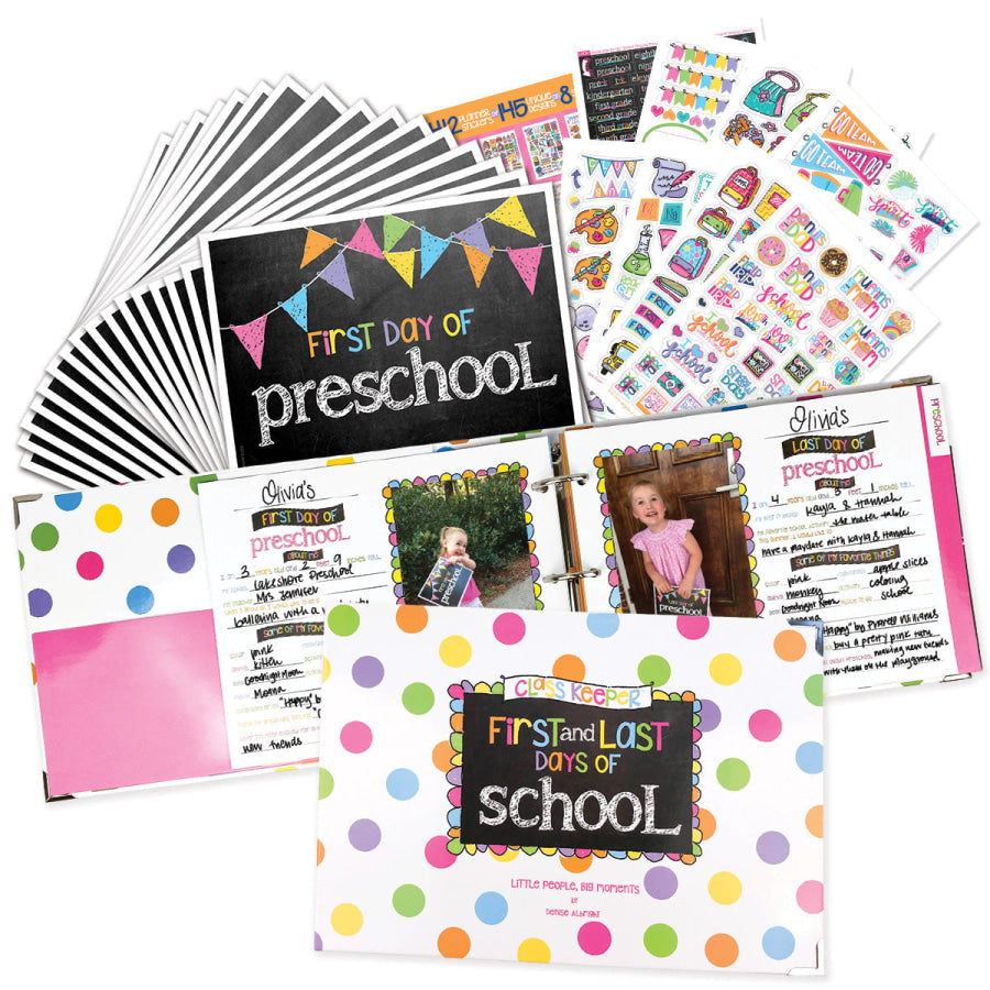 Mom Must-Have School Keepsake Kit | Class Keeper® + Photo Prop Deck + School Stickers Dots &amp; Flags Canal